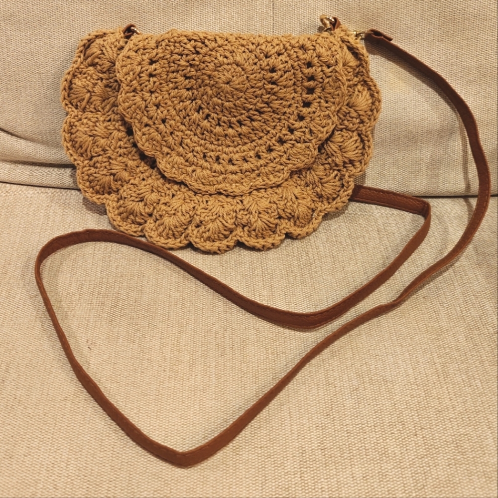 Handcrafted Tan Crochet Crossbody Bag